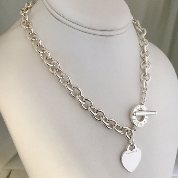 Tiffany & Co Heart Tag Toggle Necklace Authentic in Serling Silver Blank Heart - Picture 6 of 10